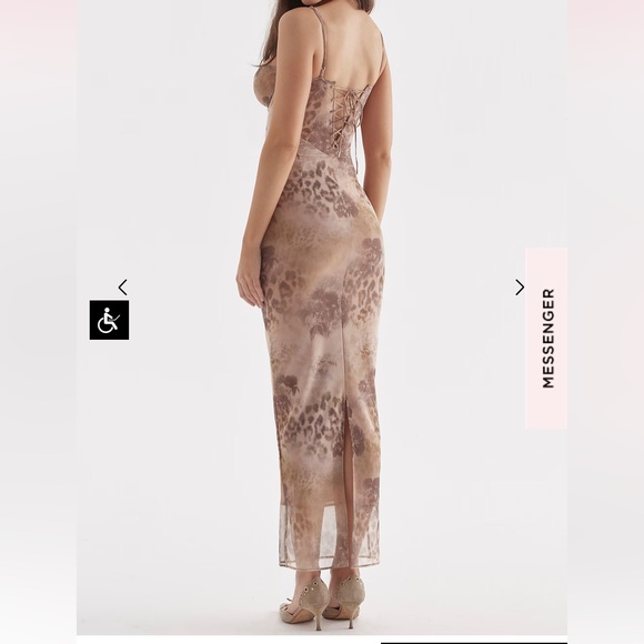 House of CB Aiza Dress L Cream Floral/Cheetah Print - Picture 4 of 10